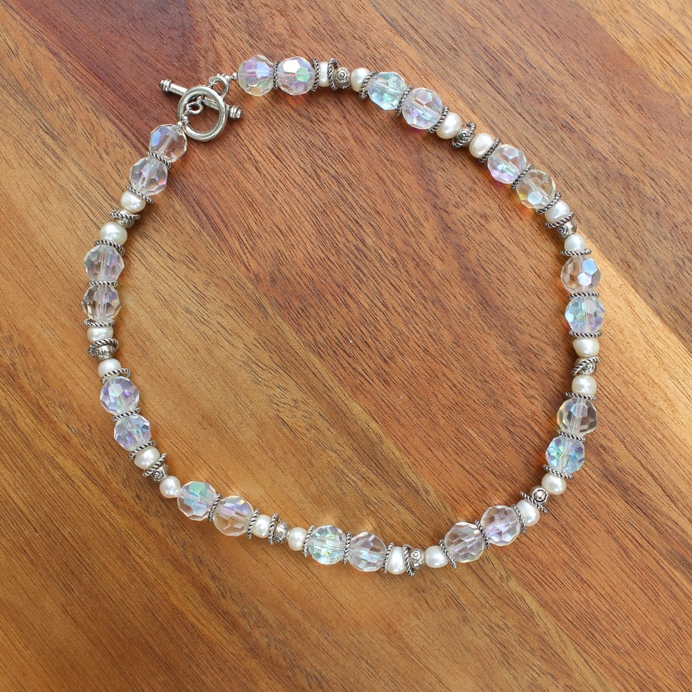 Pearls, Crystal, & Silver Necklace